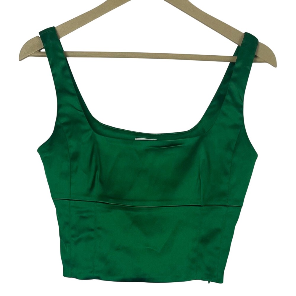 Wilfred Aritzia Green Satin Corset Crop Top Sleeveless Small $88 Coquette Romcom